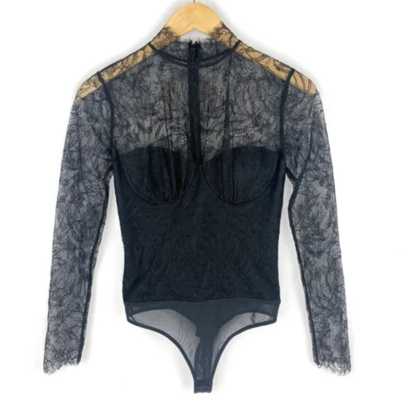 Black Lace Long Sleeve Bodysuits